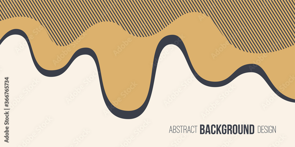 Abstract background, poster, banner. Composition of smooth dynamic waves, lines, striped liquid shapes. Stylized hills. Vector color illustration in flat style.