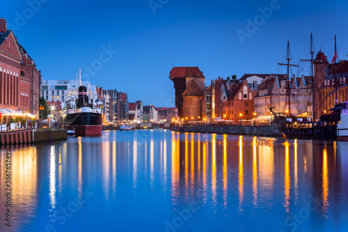 The old town of Gdansk with amazing architecture at dusk, Poland
