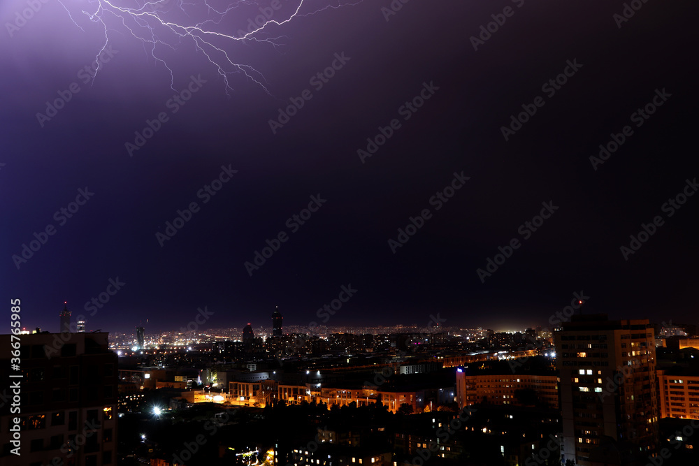 Lightning in the city at night Baku