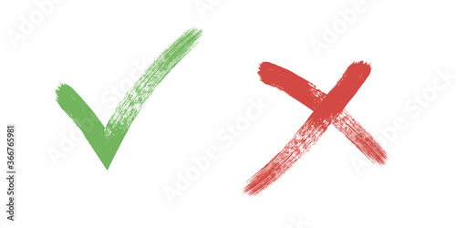 Tick and Cross sign elements. vector buttons for vote, election choice, check marks, approval signs design. Red X and green OK symbol icons check boxes. Check list marks, choice options, survey signs. photo