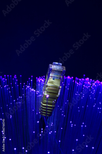 Fibre optic strands with a ethernet lan broadband cable, FTTP full fibre broadband concept