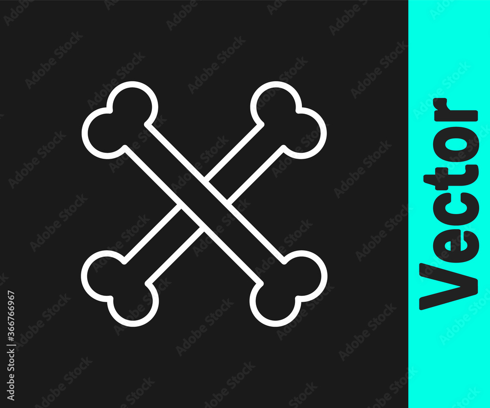 White line Crossed human bones icon isolated on black background. Vector. White line Crossed human bones icon isolated on black background. Vector.