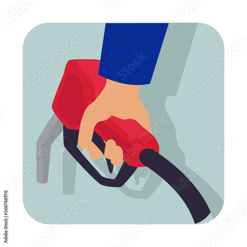 hand holding gasoline pistol pump fuel nozzle. vector illustration