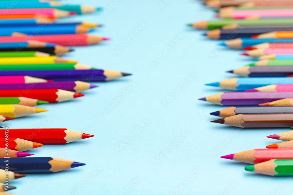 Fototapeta premium Ordinary pencils on color background