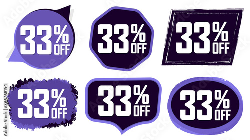 Set Sale 33% off banners, discount tags design template, promo app icons, vector illustration