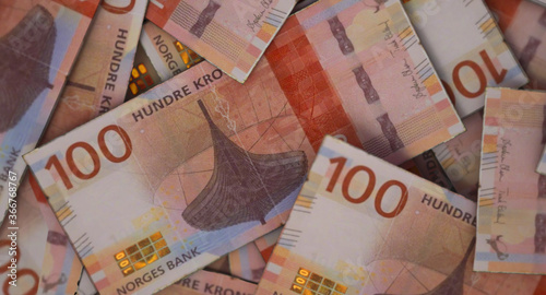 Canvas Print Scattered Norwegian Kroner Banknote Pile