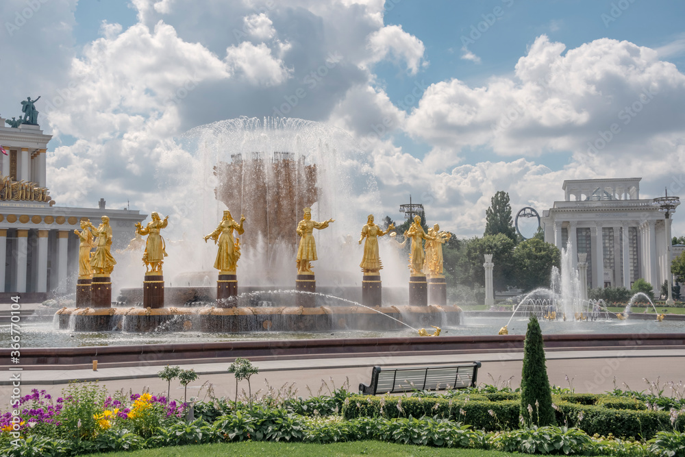 Historical fountain and pavilion in VDNH Park