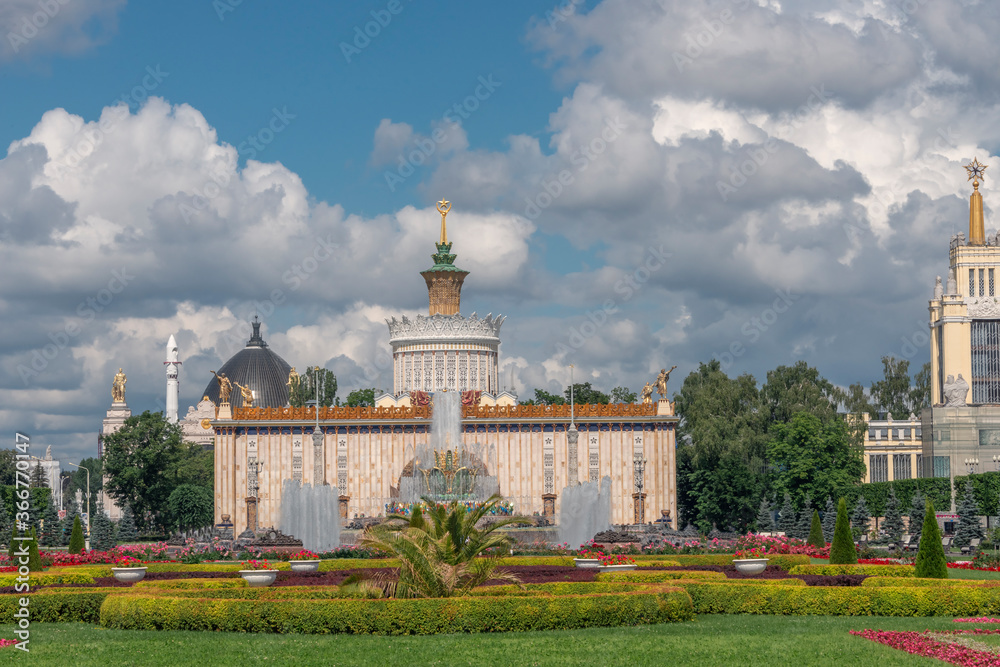 Historical fountain and pavilion in VDNH Park