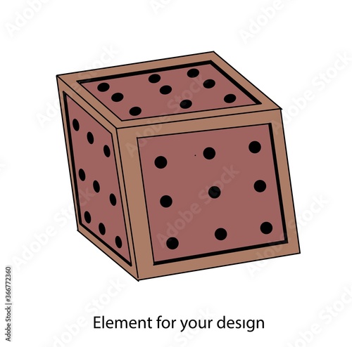 Wooden box with holes. Wooden cube. Vector illustration