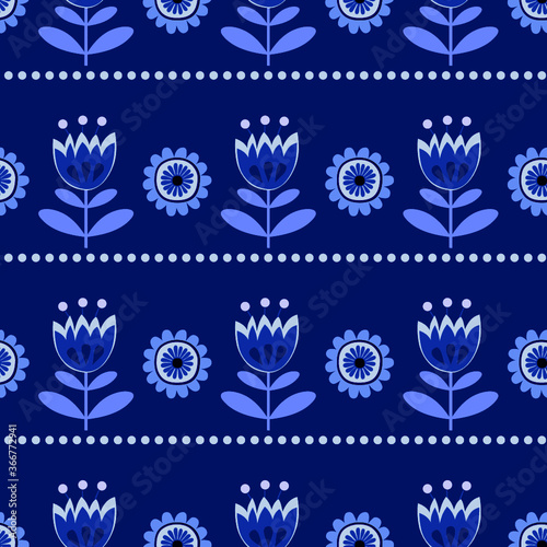 Seamless pattern symbol in blue floral background, flower ornament. Blue  ceramics design, simple decoration art, tile pattern seamless vector. 