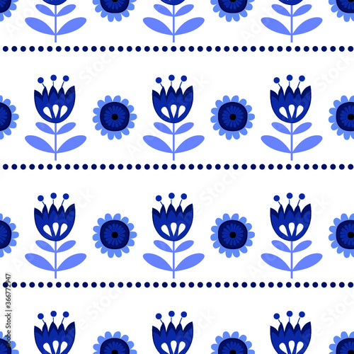 Seamless pattern symbol in blue floral background, flower ornament. Blue  ceramics design, simple decoration art, tile pattern seamless vector. 