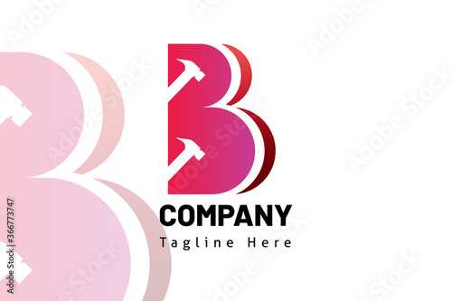 Free Download B initial hammer silhouette pink illustration logo template - GFXLoad
