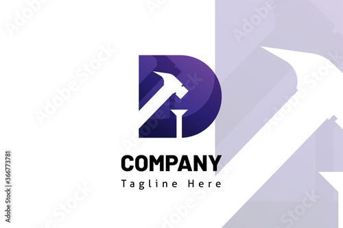 D initial hammer and nail illustration logo template