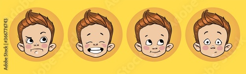  Vector illustration on yellou background. Portrait of a child with emotions, screensavers for avatars.