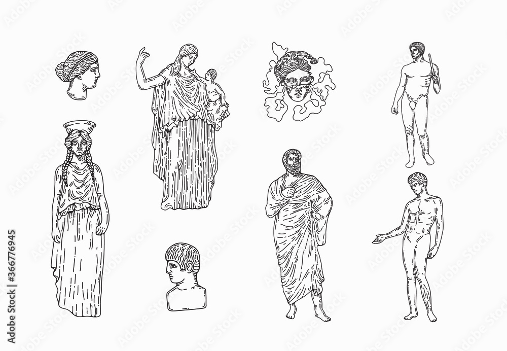 ancient greek art, statues and architecture clip art elements flash