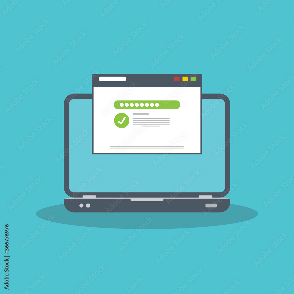 Successful web browser Login page on Laptop Screen with password form. Security, personal access, user authorization Successful web browser Login page on Laptop Screen with password form. Security, personal access, user authorization