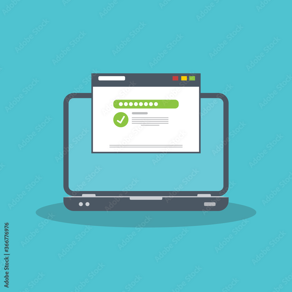 Successful web browser Login page on Laptop Screen with password form. Security, personal access, user authorization	