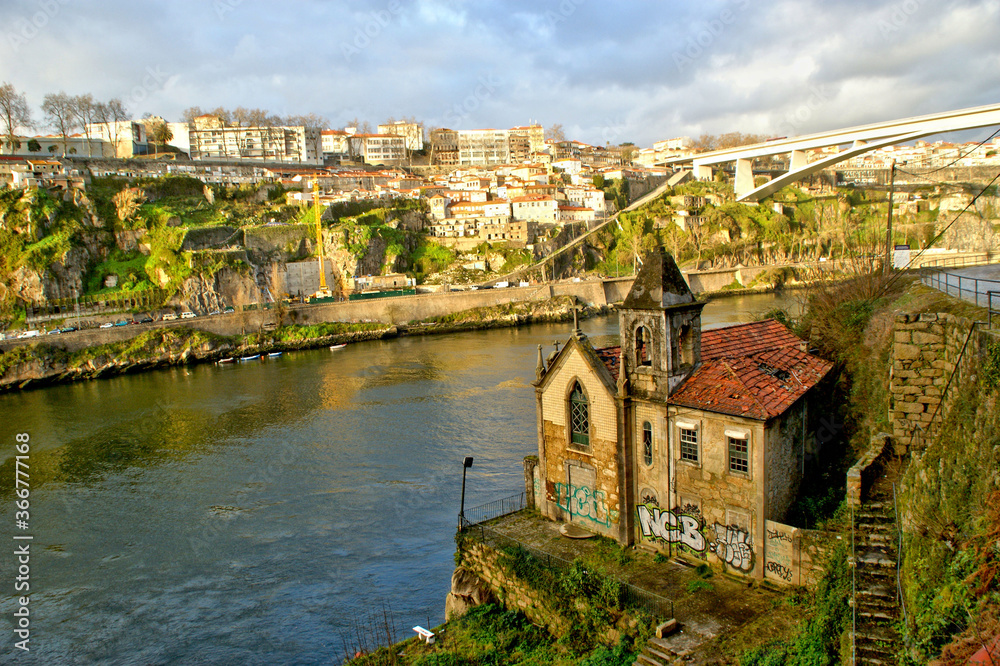 Abandoned chapel near Douro river in Vila Nova de Gaia, Portugal