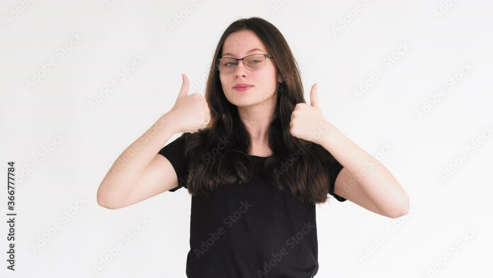 Like sign. Perfect choice. Cheerful woman approving idea with thumbs up gesture isolated on white. Like sign. Perfect choice. Cheerful woman approving idea with thumbs up gesture isolated on white.