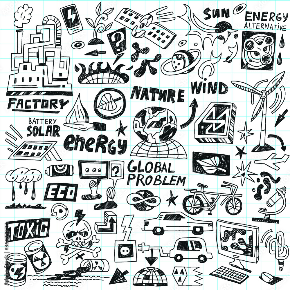 Fototapeta ecology , technology - doodles set