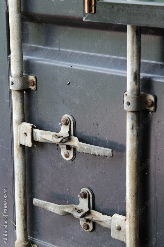 Close-up of the freight container door lock. Close-up of the freight container door lock.