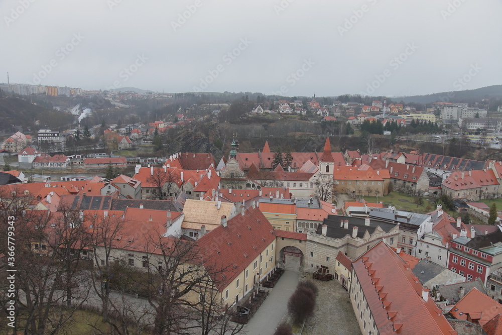 Historic old buildings in Cesky Krumlov, an UNESCO world heritage site in Czech Republic.
