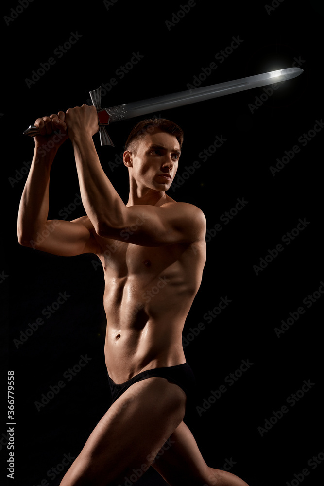 Warrior fight with sword isolated on black. Warrior fight with sword isolated on black.