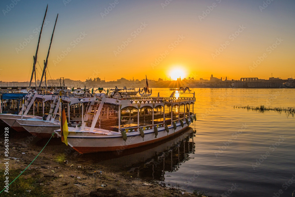 Quiet stroll by the Nile river at sunrise