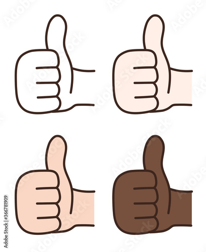 Set of hand gestures with thumb up. Vector illustration isolated on white background.