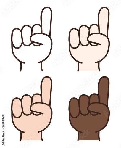 Set of hand gesture with a raised index finger. Vector illustration isolated on white background.