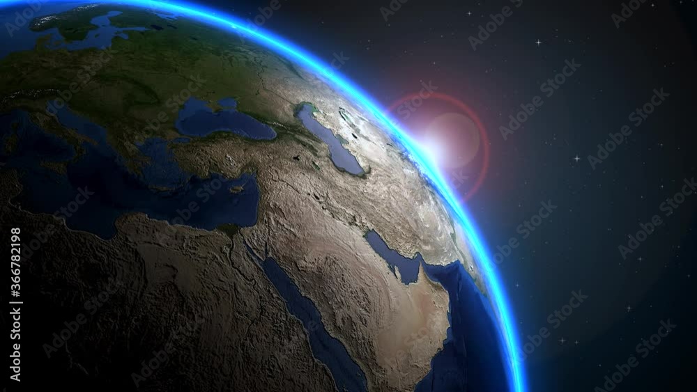 World rotating on its axis in black Universe in stars. View from space on Planet Earth. Elements of this image furnished by NASA.