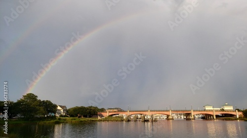 Double rainbow over bridge