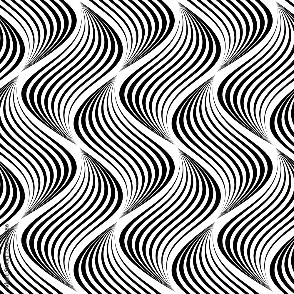 Vector geometric texture. Monochrome repeating pattern with curving wavy lines.