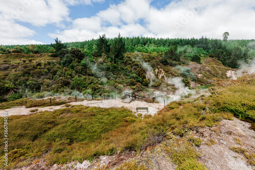 Volcanic landscape of Wairakei Thermal Valley
