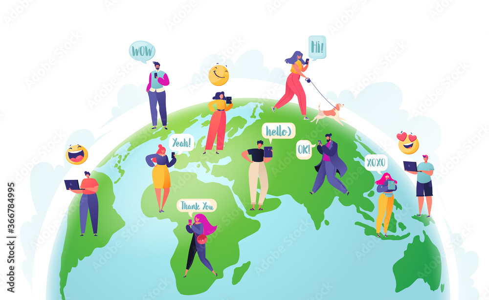 Social media and worldwide Internet, modern technology, gadgets and virtual communication, friends and acquaintances on Internet around the world. Stay connected, communicate without borders. 