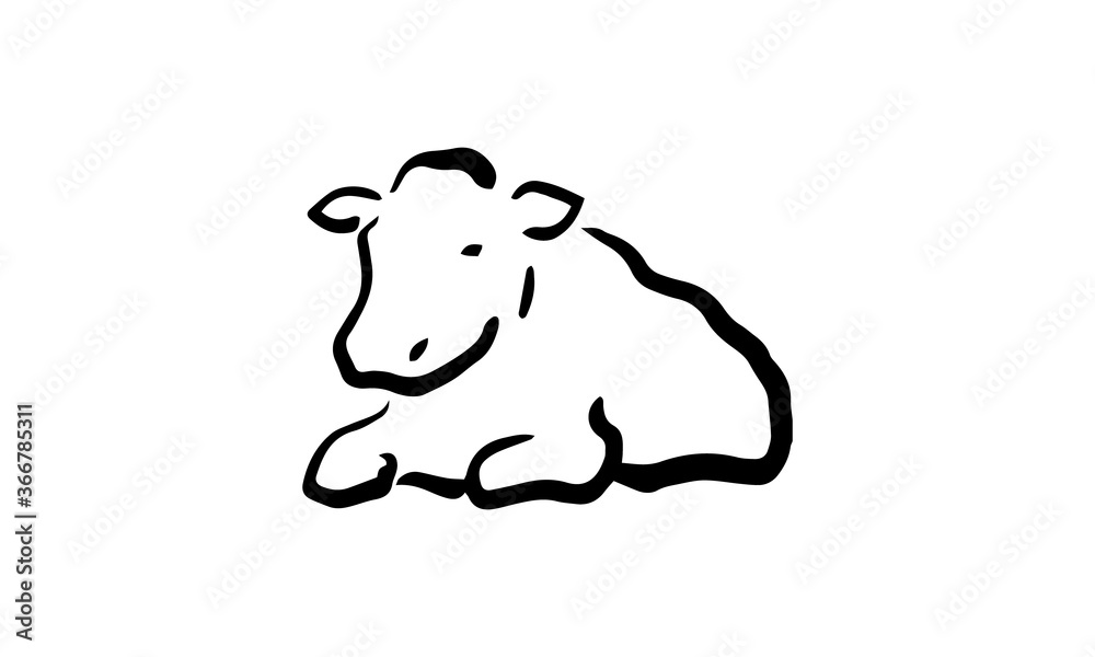 筆絵風の手描きの牛のイラスト Stock Vector Adobe Stock