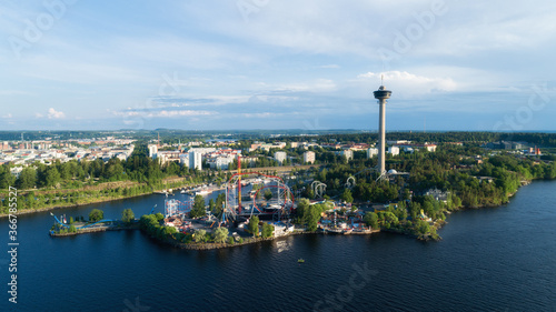 Beautiful top view of amusement park Sarkanniemi in Finland. Summer season. 