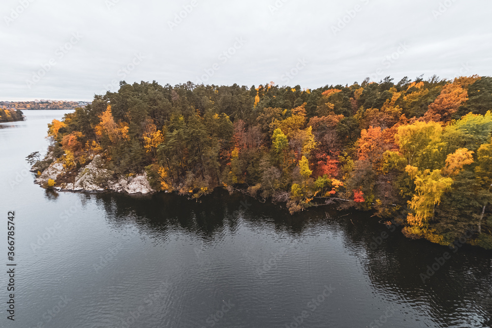 High angle view of autumn colored landscape