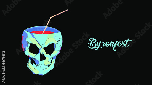 Panorama  design of a skull shaped beer mug isolated on black. Vector skull for a poster or t-shirt.