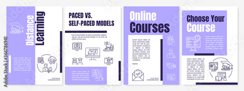 Distance learning brochure template. Online courses. Flyer, booklet, leaflet print, cover design with linear icons. Vector layouts for magazines, annual reports, advertising posters