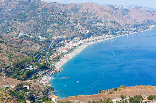 aerial view of coastlines, sea view from Taormina, Sicily, Italy