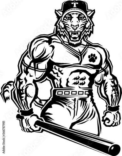 Wallpaper Mural muscular tiger baseball team mascot with bat for school, college or league Torontodigital.ca