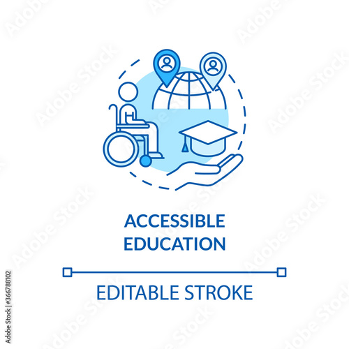 Accessible education concept icon. Students with special needs. Opportunities for learners. Distance learning idea thin line illustration. Vector isolated outline RGB color drawing. Editable stroke