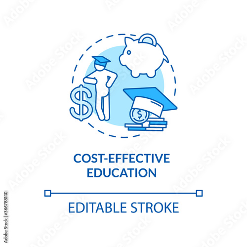 Cost effective education concept icon. E learning. Tuition fees. Remote classes. Distance education idea thin line illustration. Vector isolated outline RGB color drawing. Editable stroke