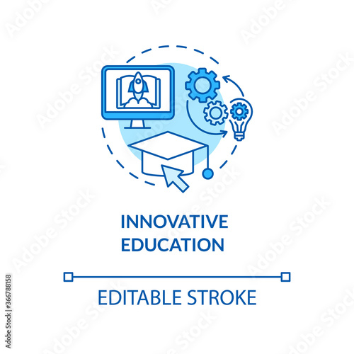 Innovative education concept icon. Remote learning and teaching. Creative educational environment idea thin line illustration. Vector isolated outline RGB color drawing. Editable stroke