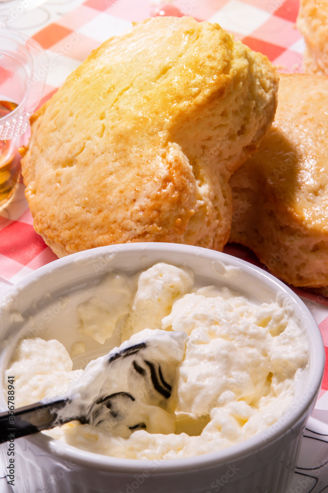 scones with clotted cream - closeup
