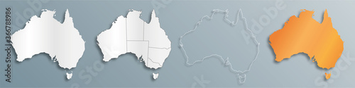set of vector maps of Australia with shadow 