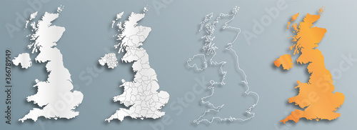 set of vector maps of United Kingdom with shadow 