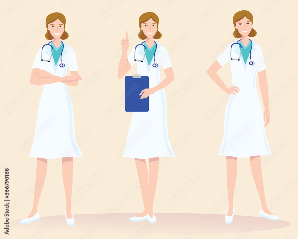Doctor in different poses set of flat style illustrations