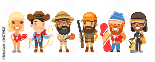 Cartoon Worker Characters with Different Professions